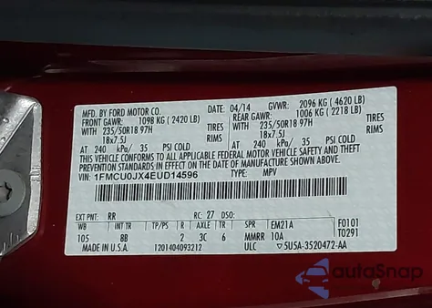 2014 Ford Escape Titanium from USA, damaged, VIN 1FMCU0JX4EUD14596